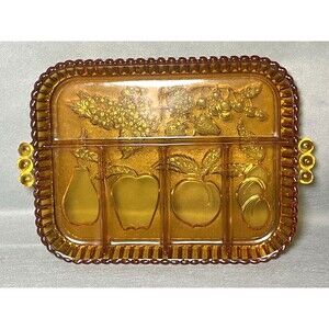 Vintage Indiana Amber Depression Glass Fruit Platter Serving Divided Tray